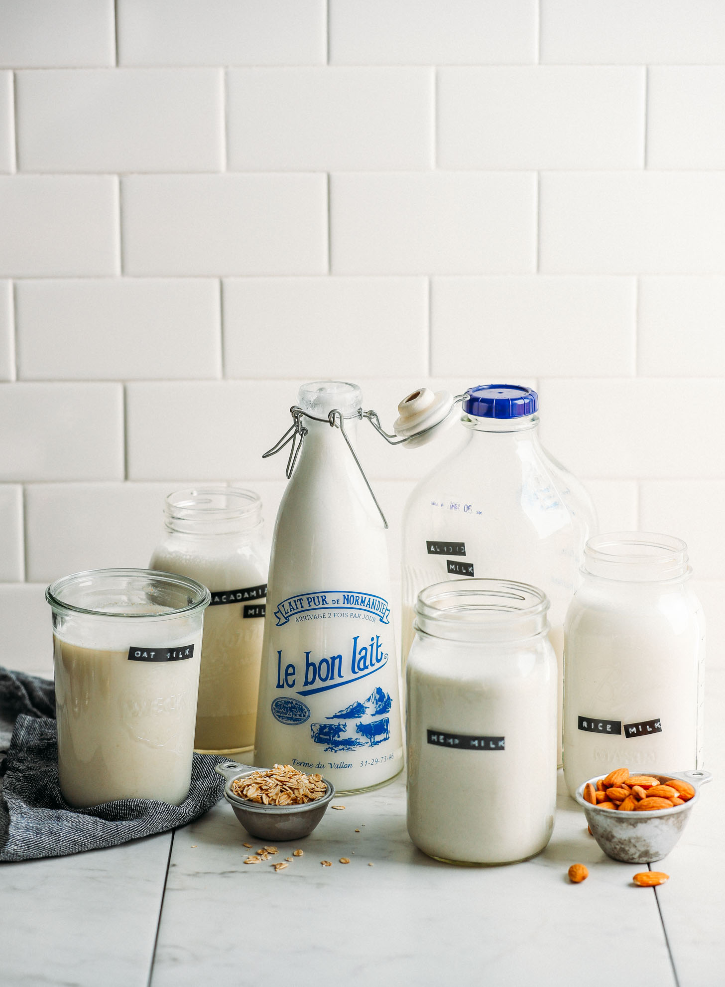 Jars of homemade dairy-free milks