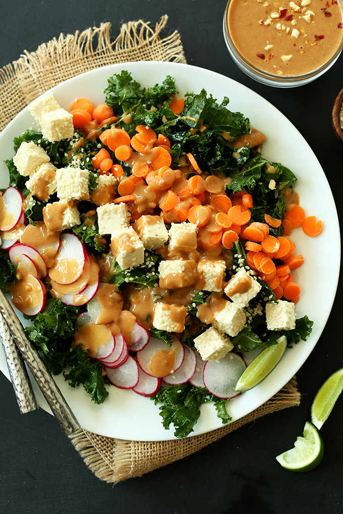 Quick and easy Thai Kale Salad for a weeknight vegan meal