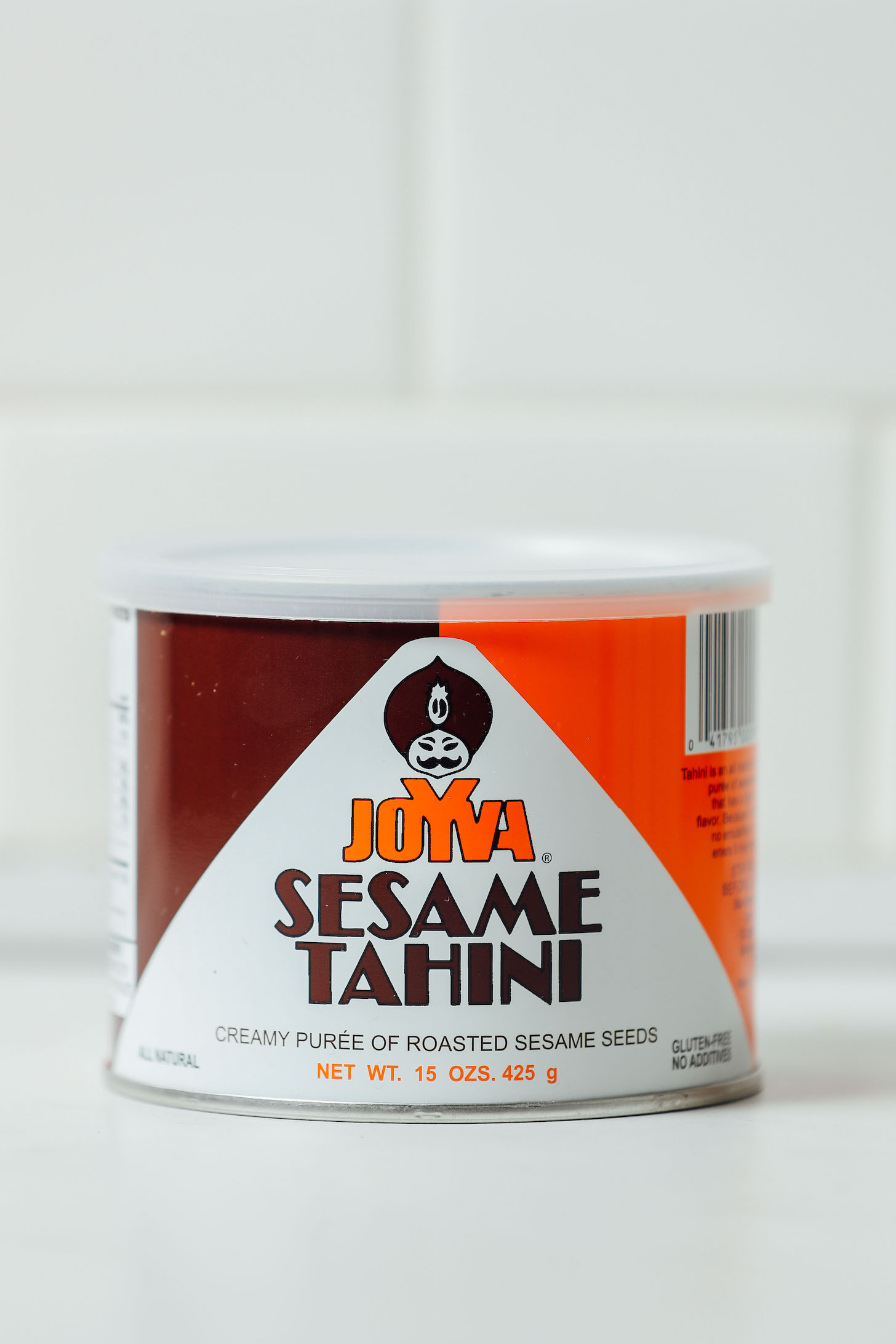 Tub of Joyva Sesame Tahini for our review of Tahini Brands