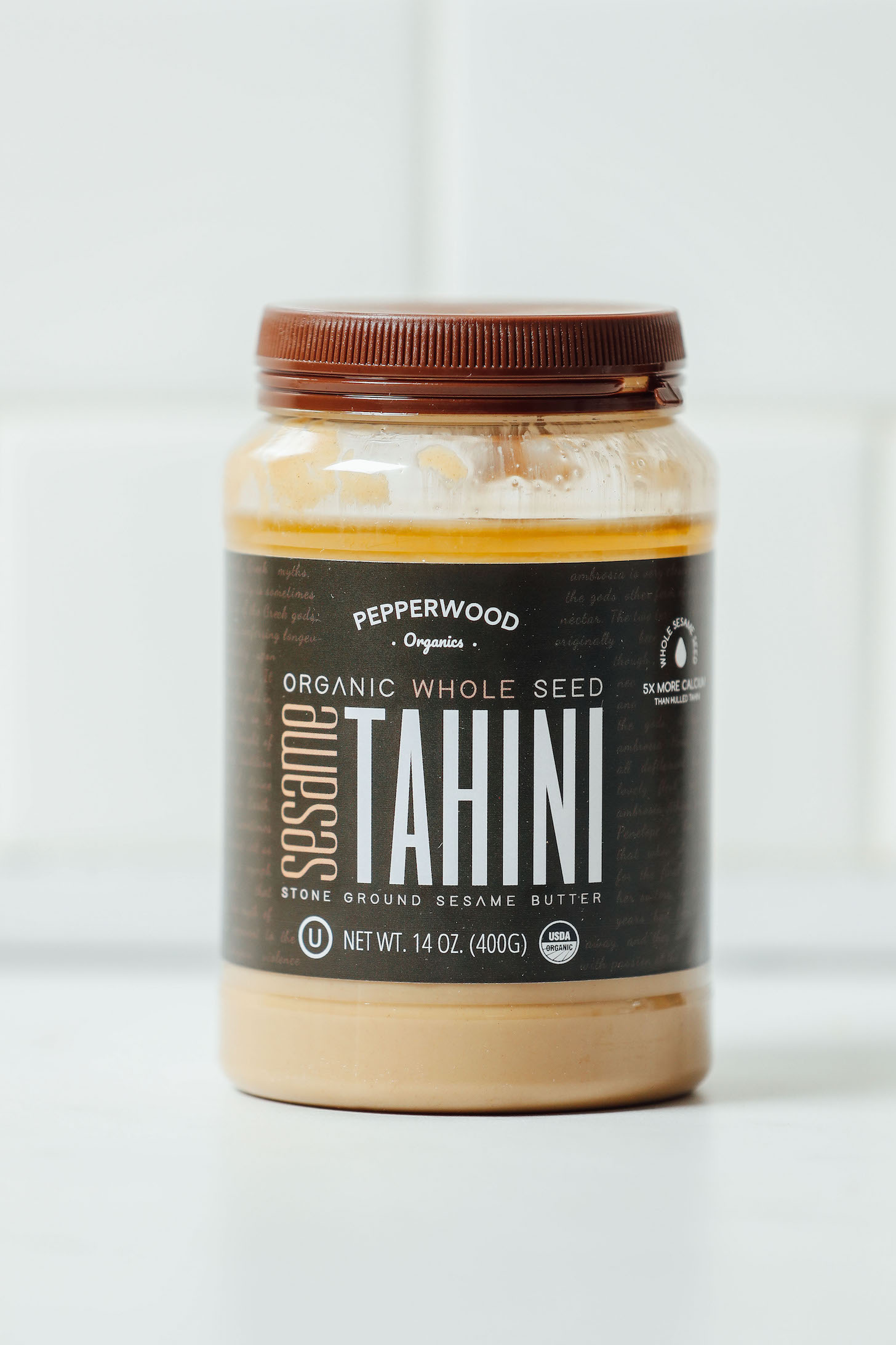 Jar of Pepperwood Unhulled Tahini for our review of the Best Tahini Brands