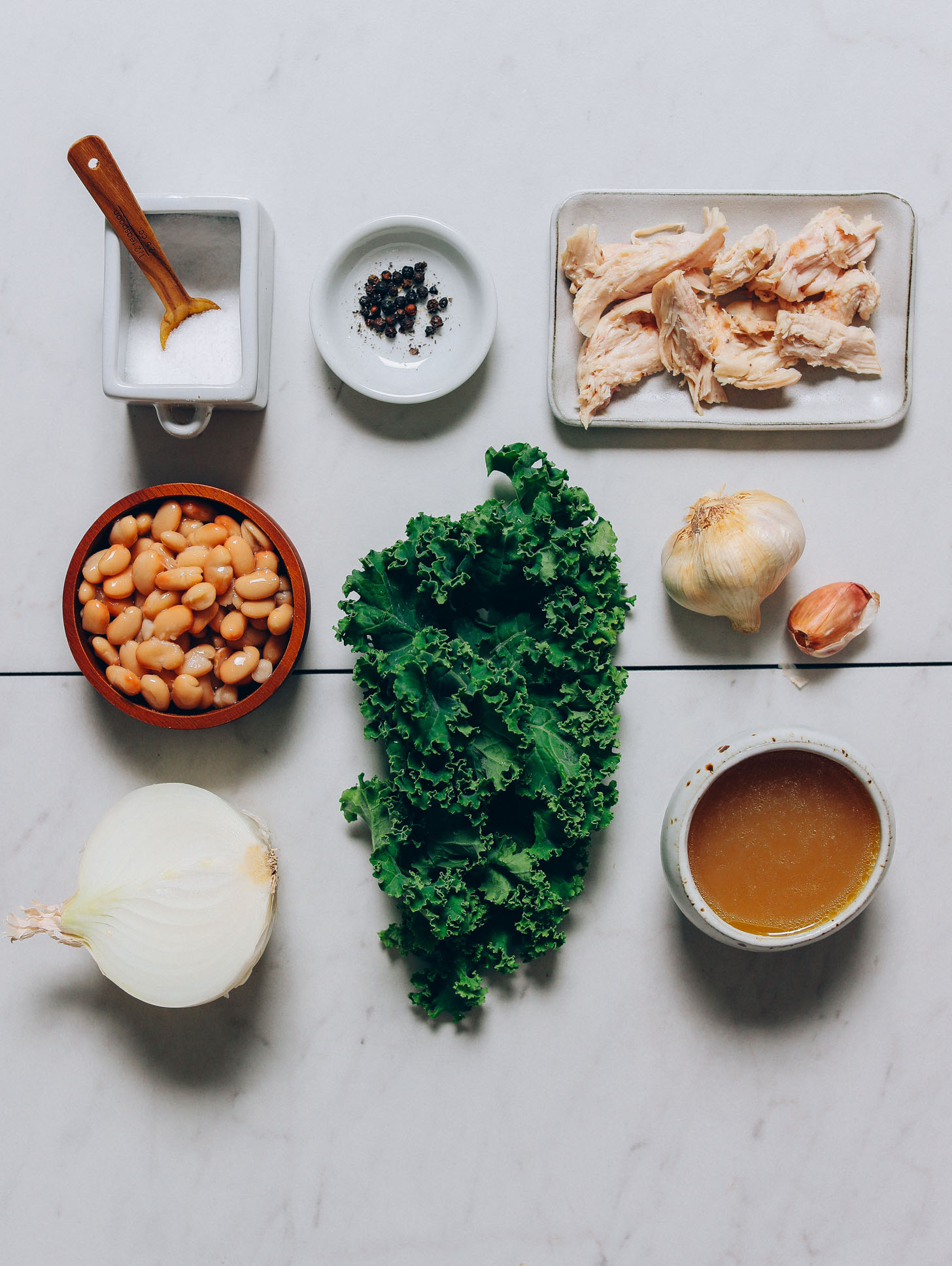 Ingredients for making our Kale White Bean Chicken Soup recipe