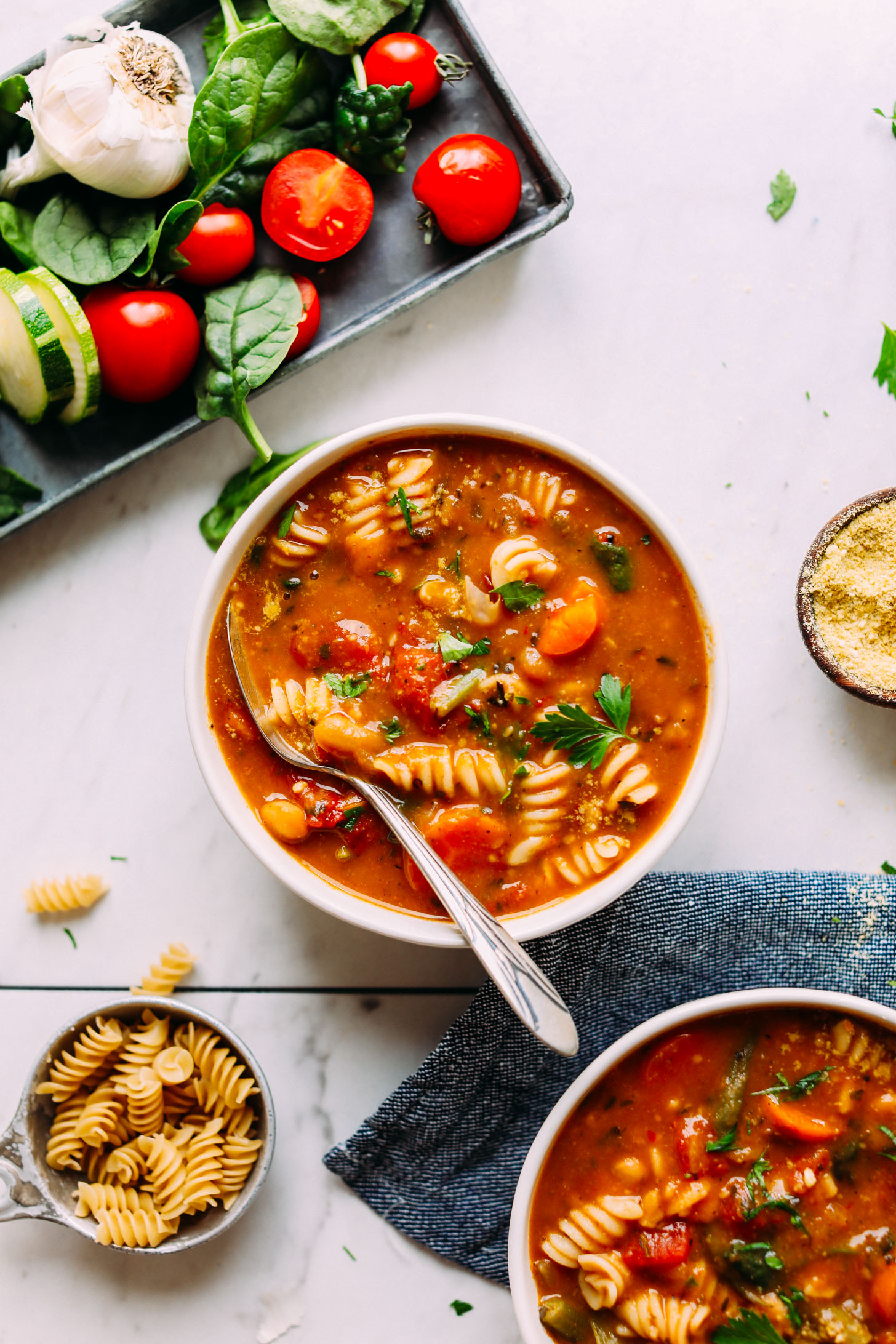 Dinner bowl with veggie-rich 1-Pot Vegan Minestrone