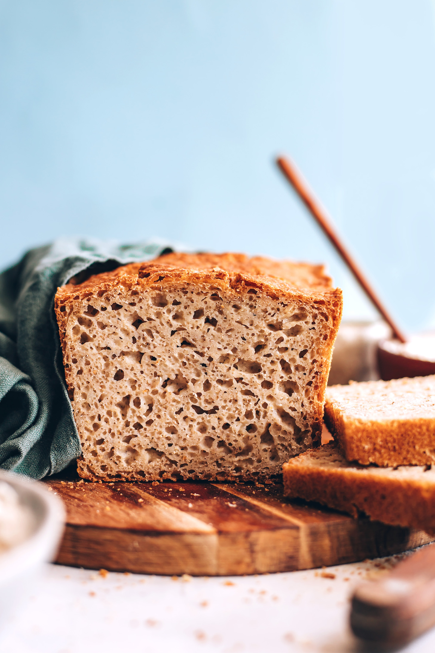 Partially sliced loaf of our gluten-free bread recipe